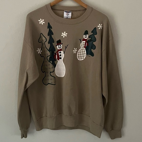 JERZEES Nublend Vintage Frabjous Snowman Christmas Sweatshirt Size Large - Picture 7 of 9